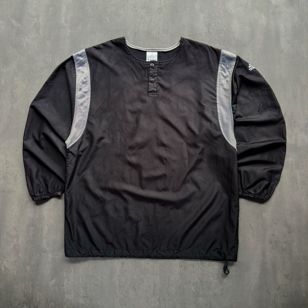 Vintage Y2K Adidas Henley Windbreaker Pullover Black Size L Techwear
